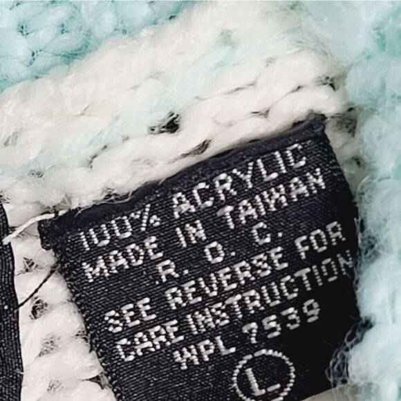 Vintage 80s Pastel Blue White Striped Chunky Cozy Mock Neck Sweater - Picture 5 of 12